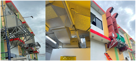 A collage of equipment and ductwork from the Golden Savannah commissary project